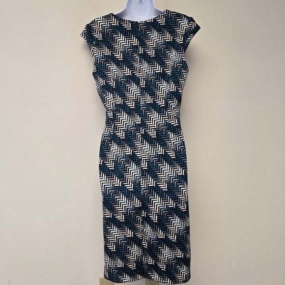 White House Black Market Geometric Chevron Sheath Dress Teal 10 - Picture 2 of 11
